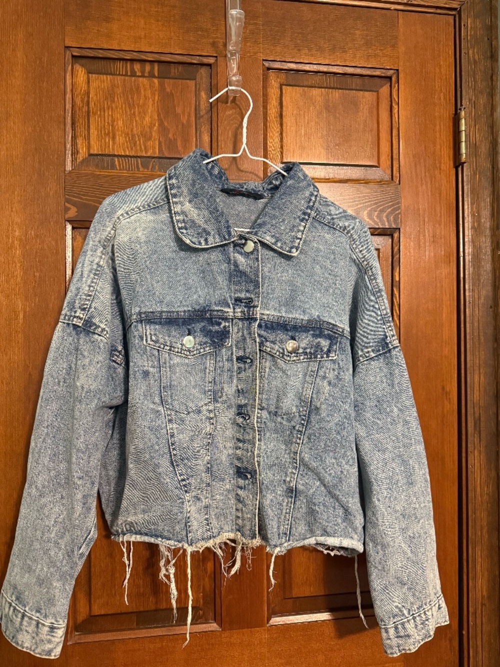 eXcuse cropped distressed jean jacket, size 1X